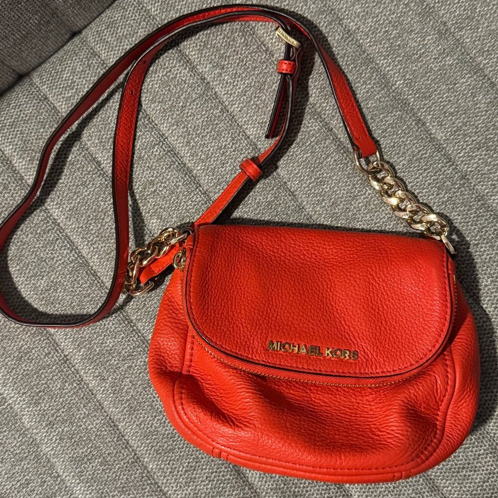 Michael Kors Bedford Flap Crossbody Bag in Orange (Pebbled Leather)